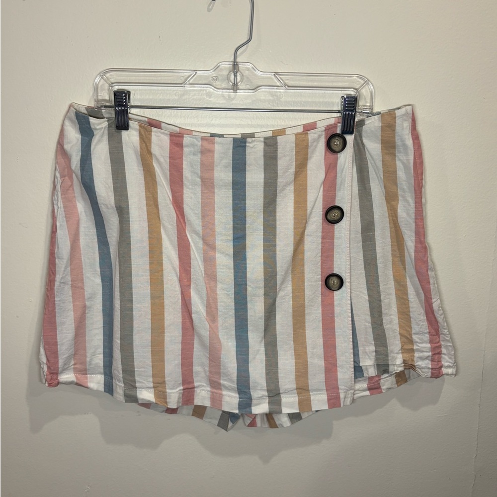 Pastel Striped Button-Detail Women's Skort(side zip)